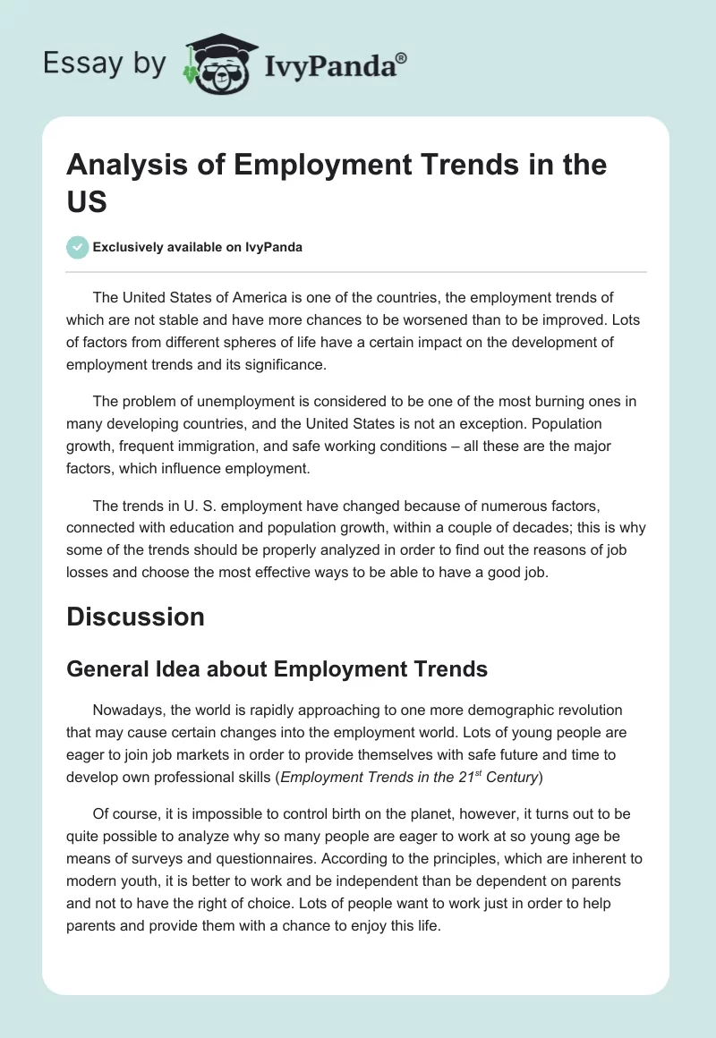 Analysis of Employment Trends in the US. Page 1