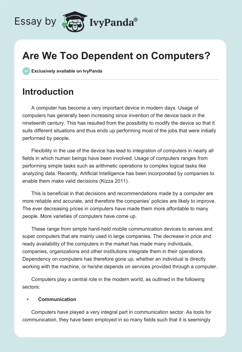 Are We Too Dependent on Computers?. Page 1
