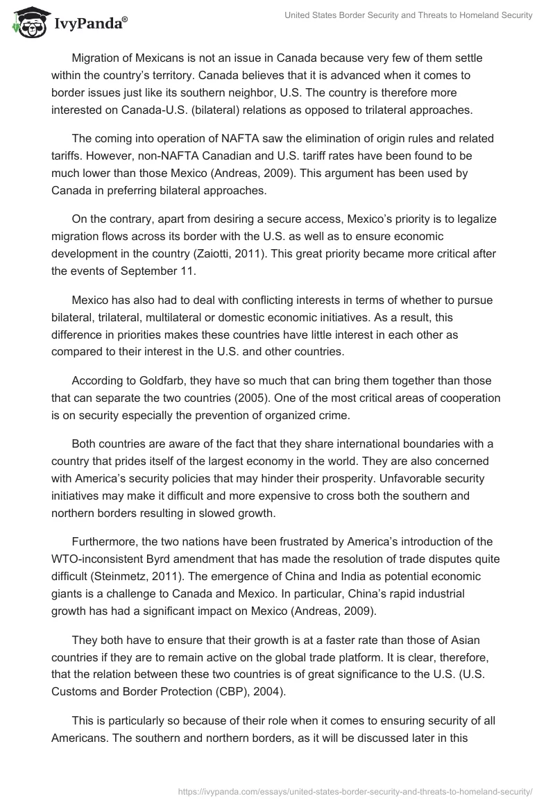 United States Border Security and Threats to Homeland Security. Page 3