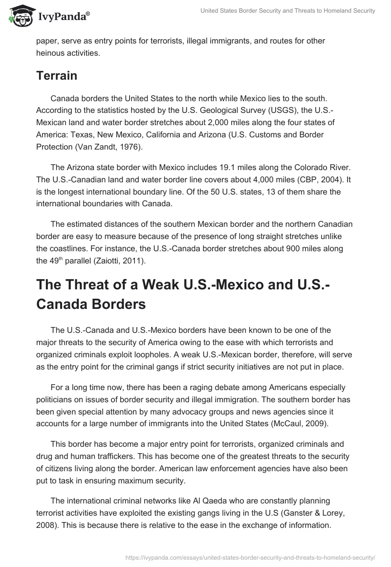 United States Border Security and Threats to Homeland Security. Page 4