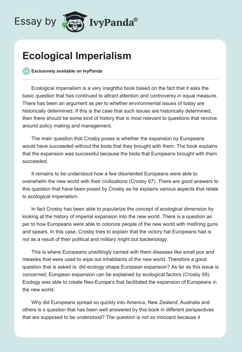Ecological Imperialism. Page 1