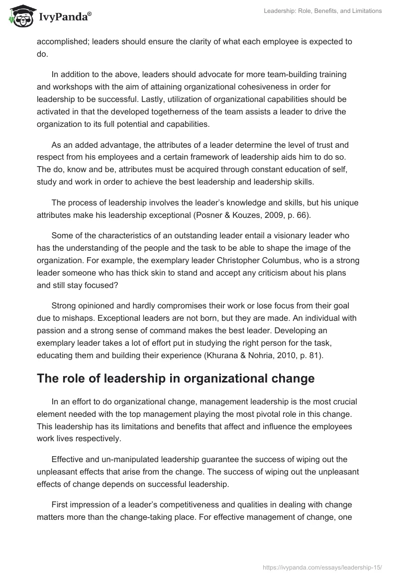 Leadership: Role, Benefits, and Limitations. Page 5