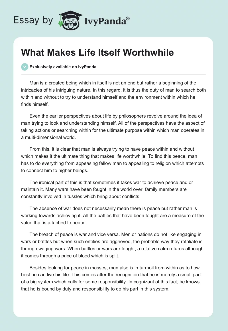 What Makes Life Itself Worthwhile. Page 1