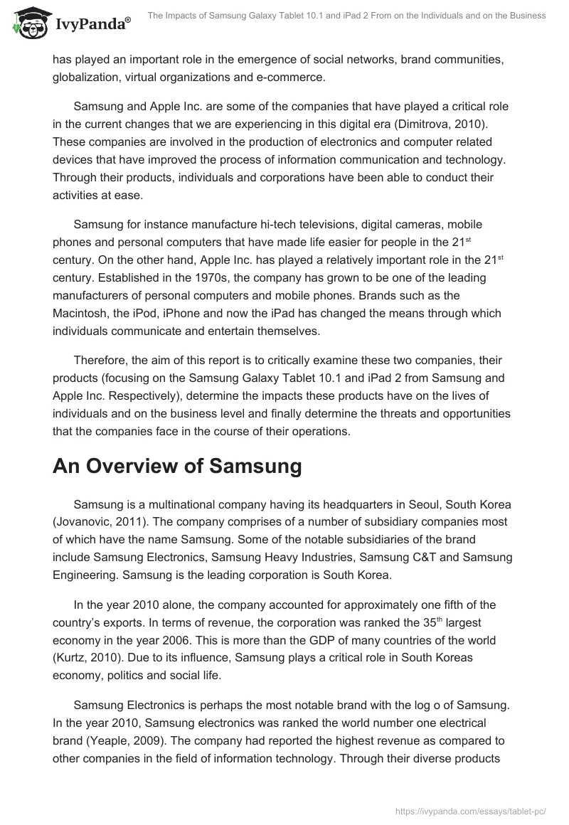 The Impacts of Samsung Galaxy Tablet 10.1 and iPad 2 From on the Individuals and on the Business. Page 2