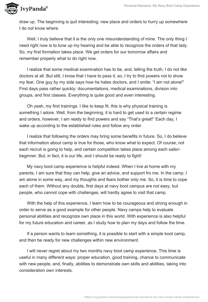 Personal Narrative: My Navy Boot Camp Experience. Page 2