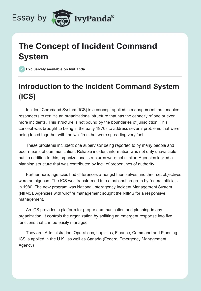 The Concept of Incident Command System. Page 1