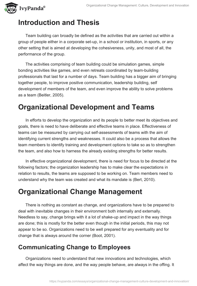 Organizational Change Management: Culture, Development and Innovation. Page 2