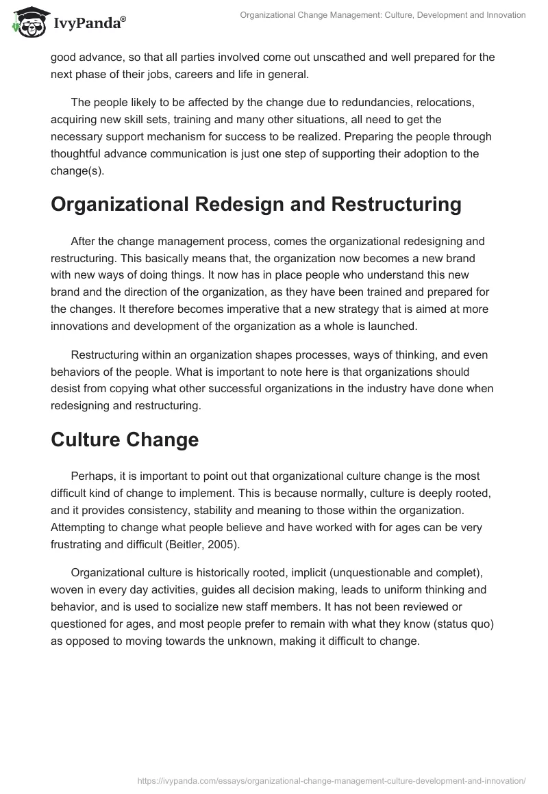 Organizational Change Management: Culture, Development and Innovation. Page 4
