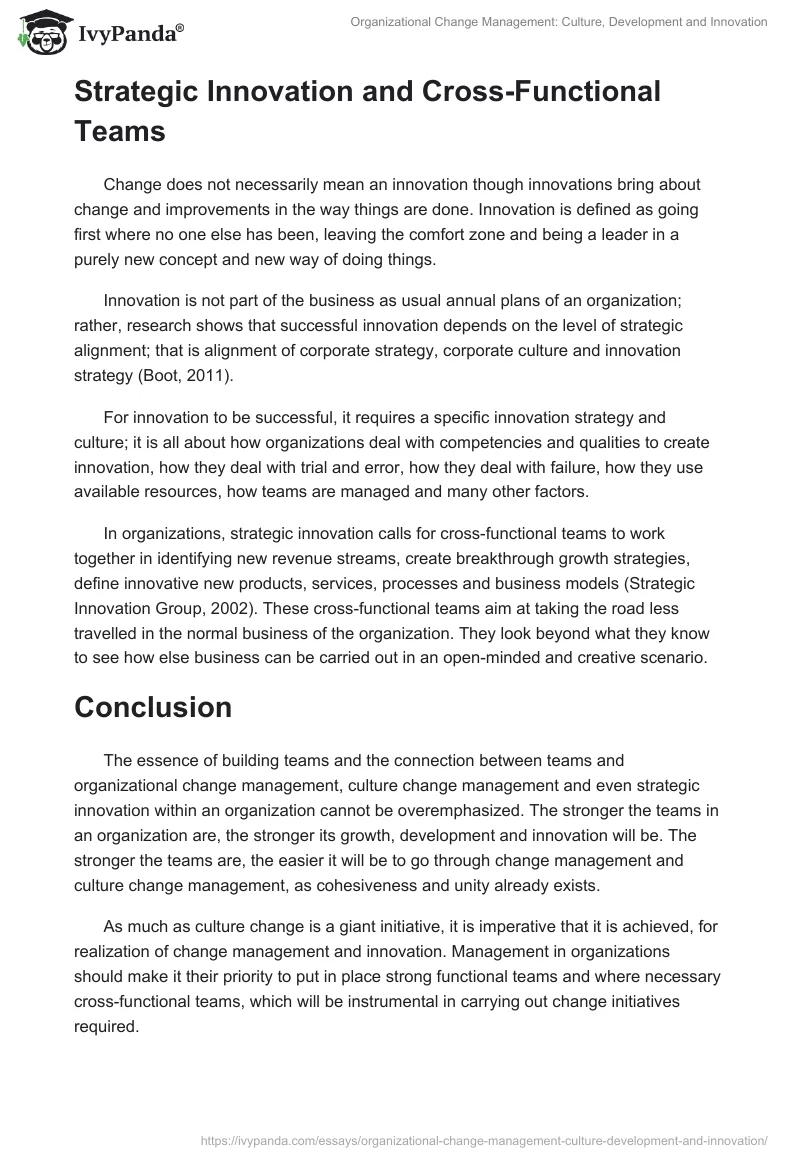 Organizational Change Management: Culture, Development and Innovation. Page 5