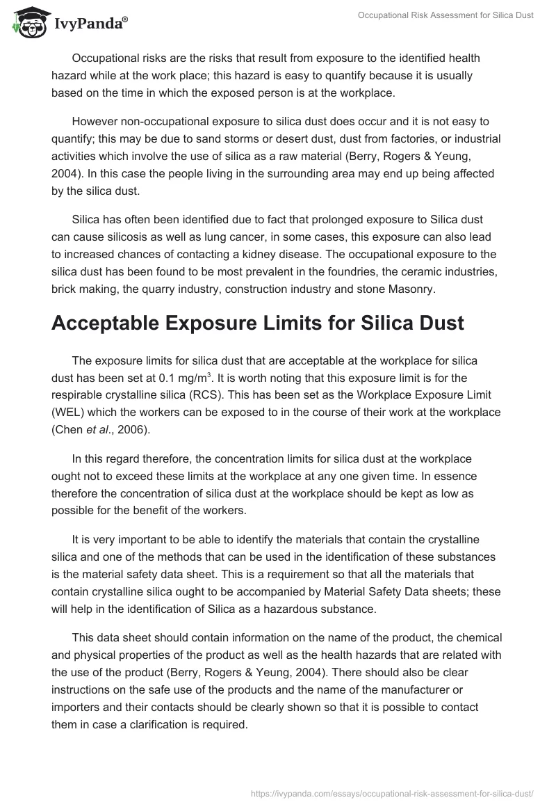 Occupational Risk Assessment for Silica Dust. Page 2