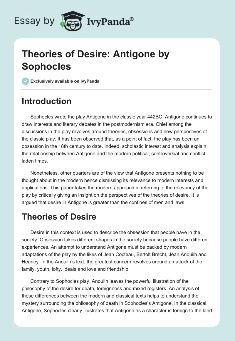 Theories of Desire: "Antigone" by Sophocles. Page 1