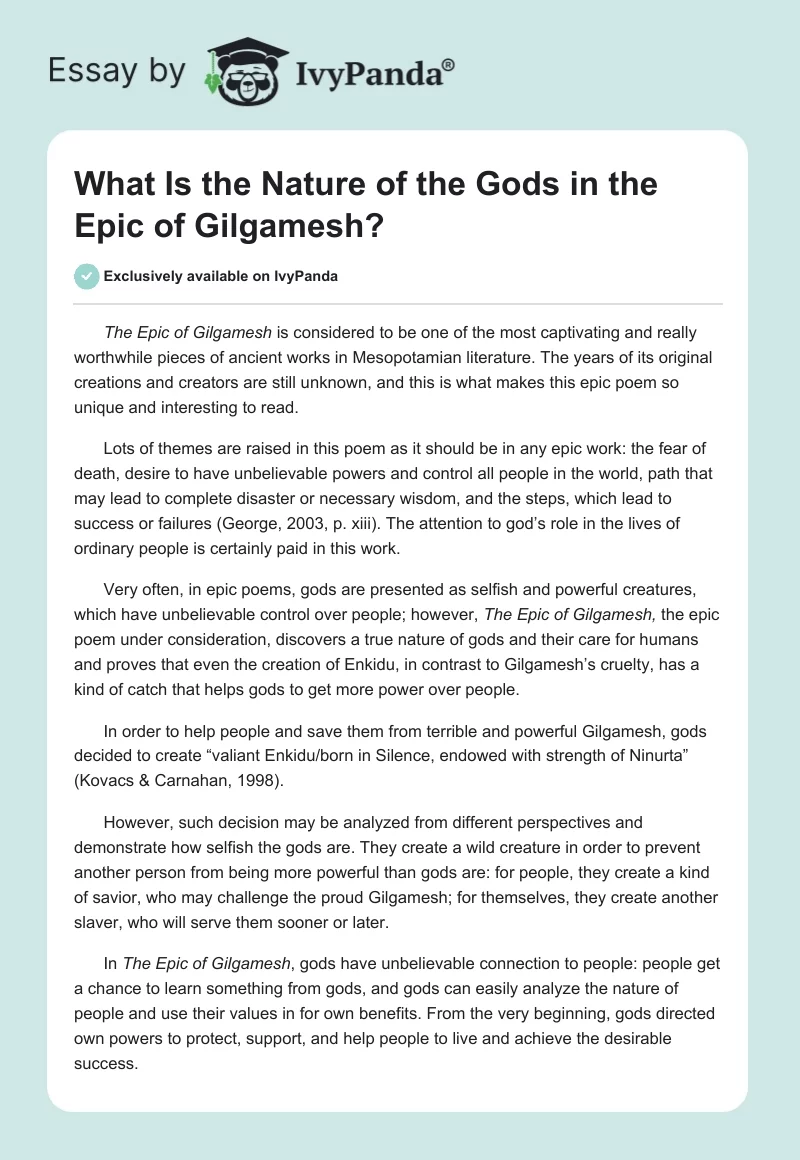 What Is the Nature of the Gods in the "Epic of Gilgamesh"?. Page 1