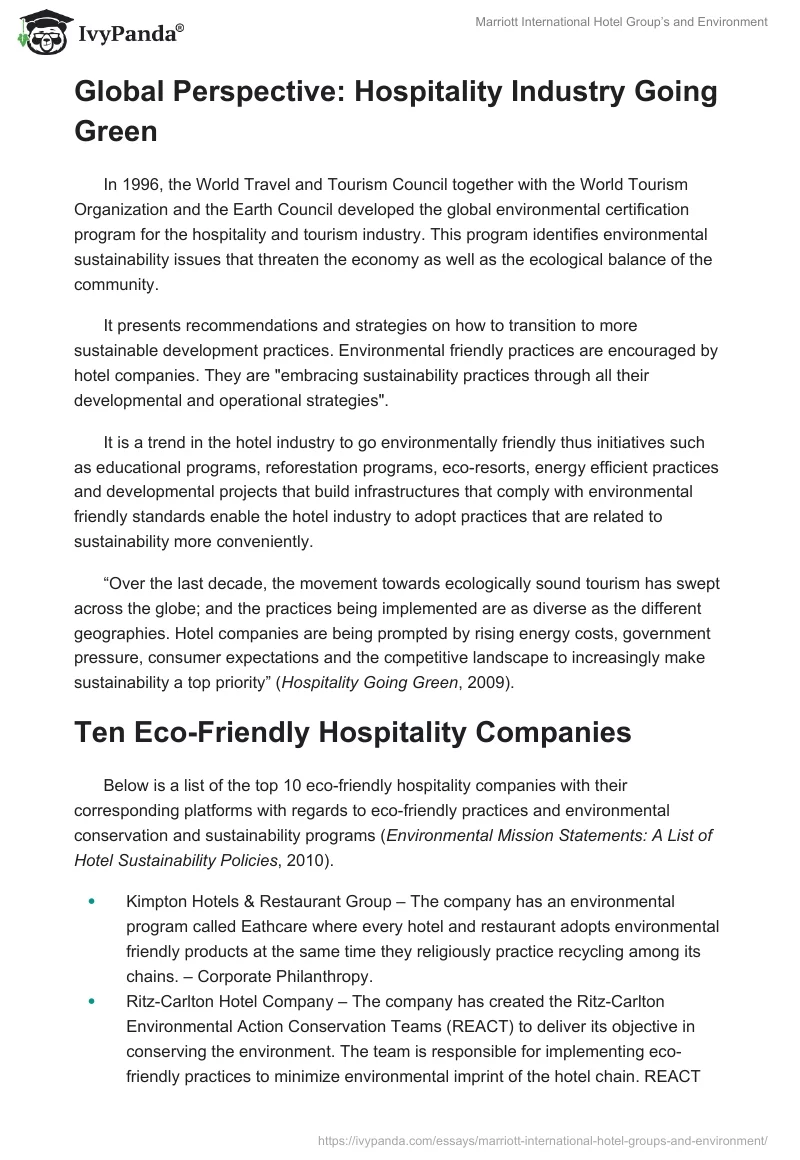 Marriott International Hotel Group’s and Environment. Page 4
