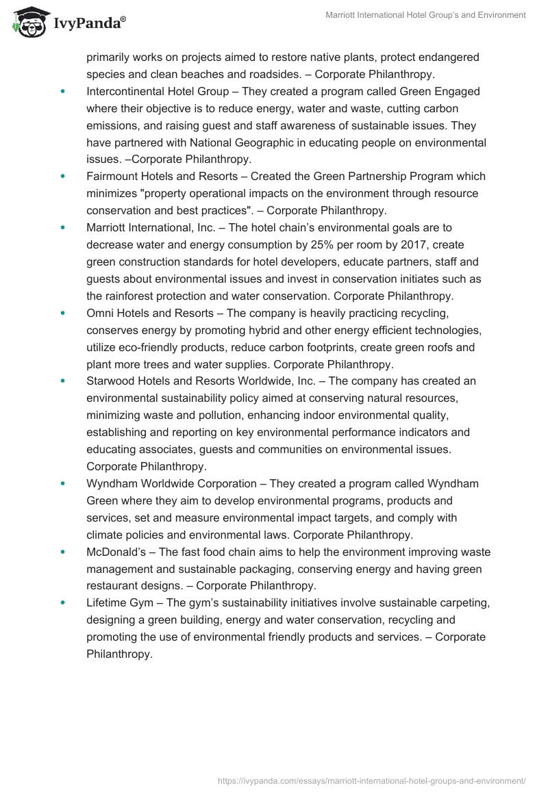 Marriott International Hotel Group’s and Environment. Page 5