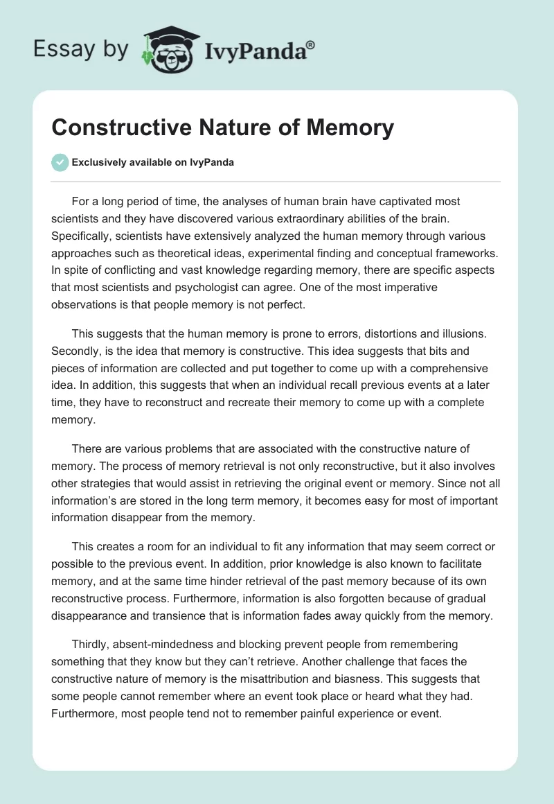Constructive Nature of Memory. Page 1