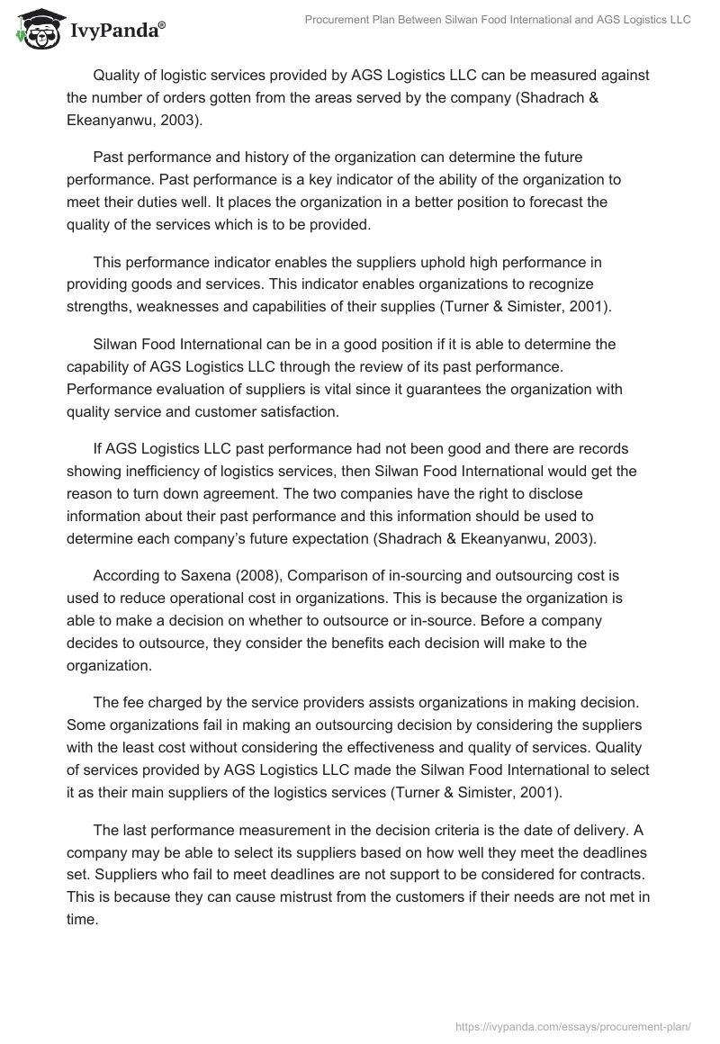 Procurement Plan Between Silwan Food International and AGS Logistics LLC. Page 5