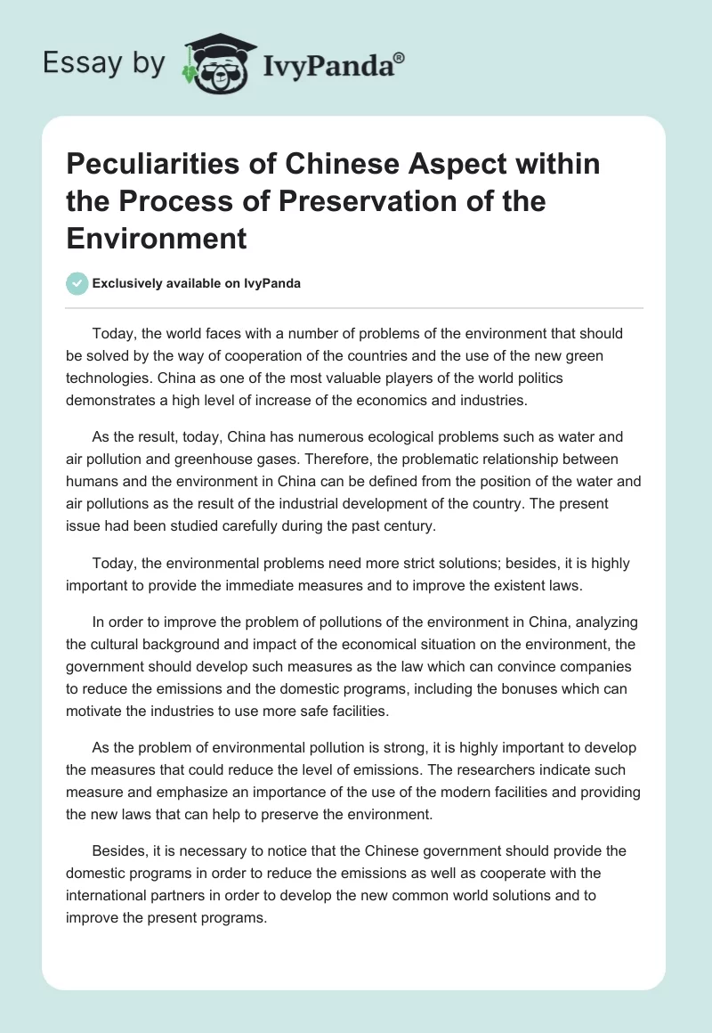 Peculiarities of Chinese Aspect within the Process of Preservation of the Environment. Page 1