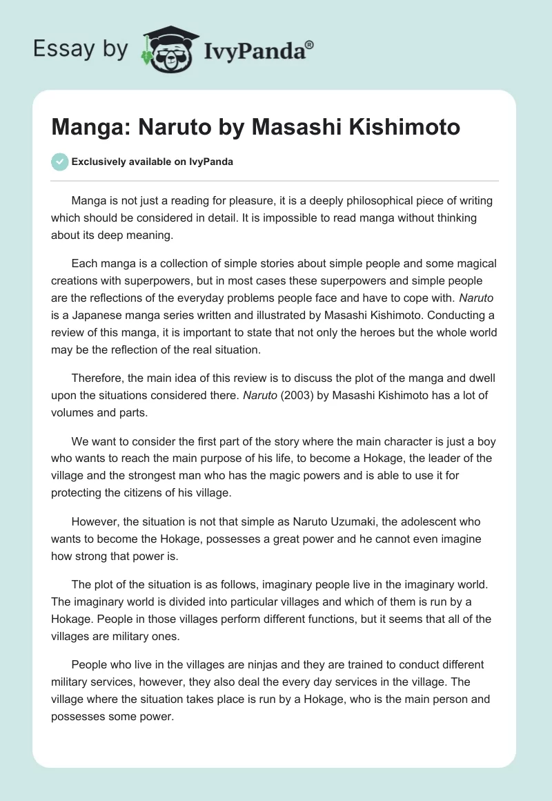 Manga: "Naruto" by Masashi Kishimoto. Page 1
