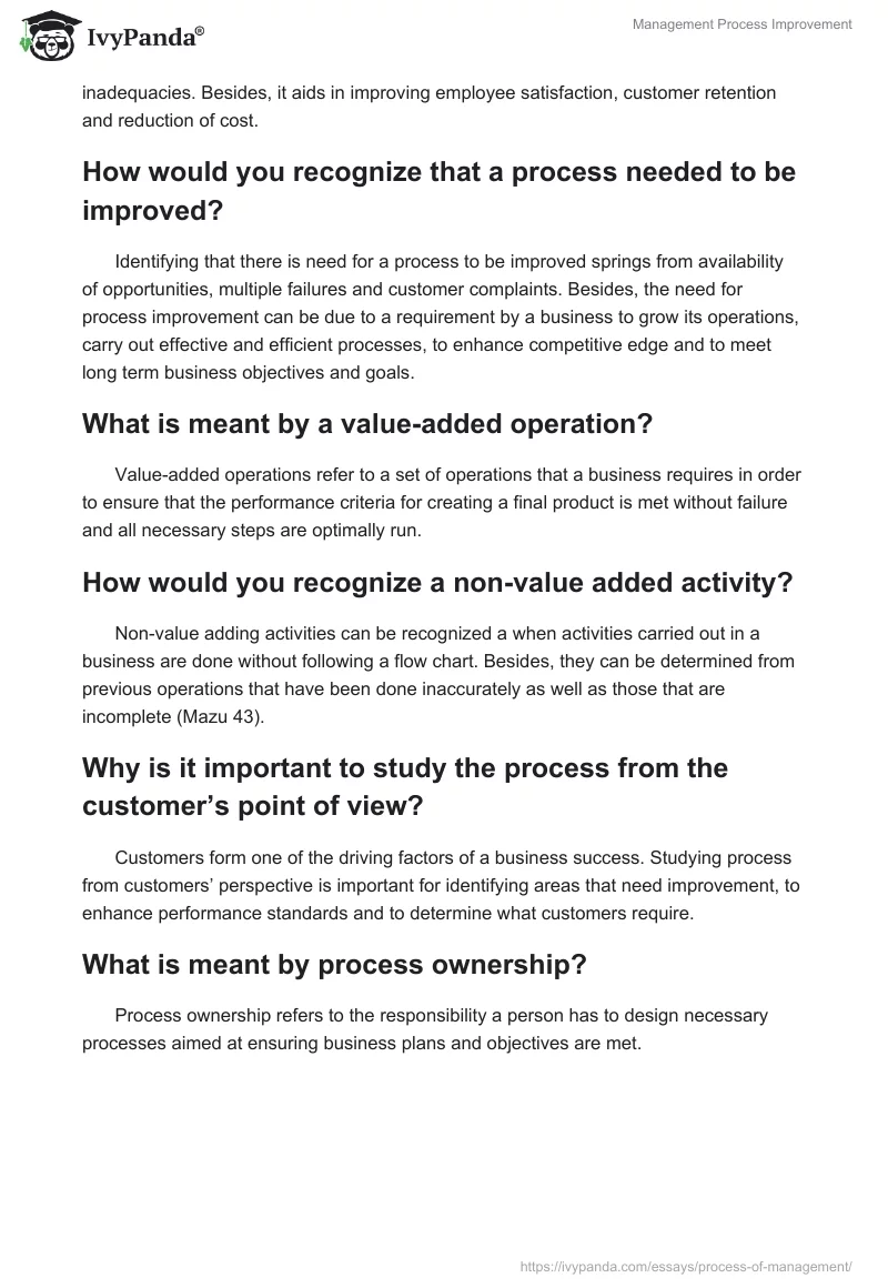 Management Process Improvement. Page 2