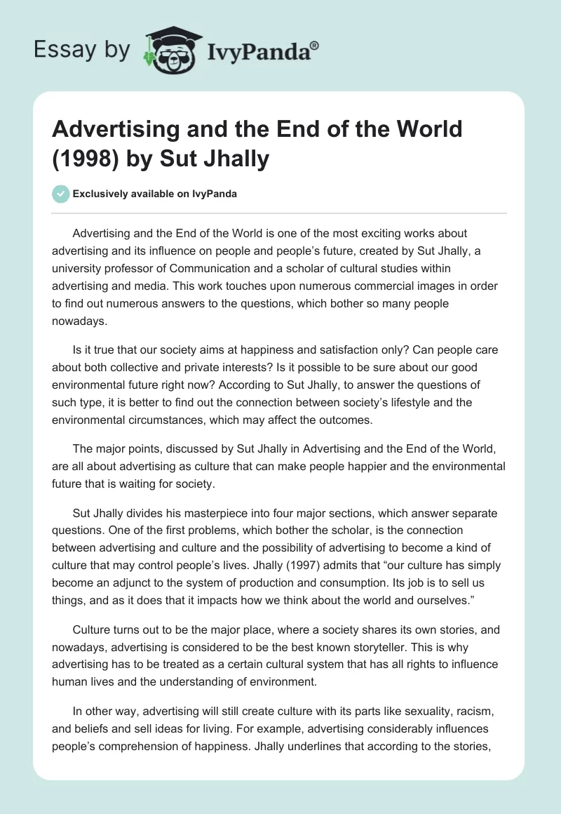 Advertising and the End of the World (1998) by Sut Jhally. Page 1