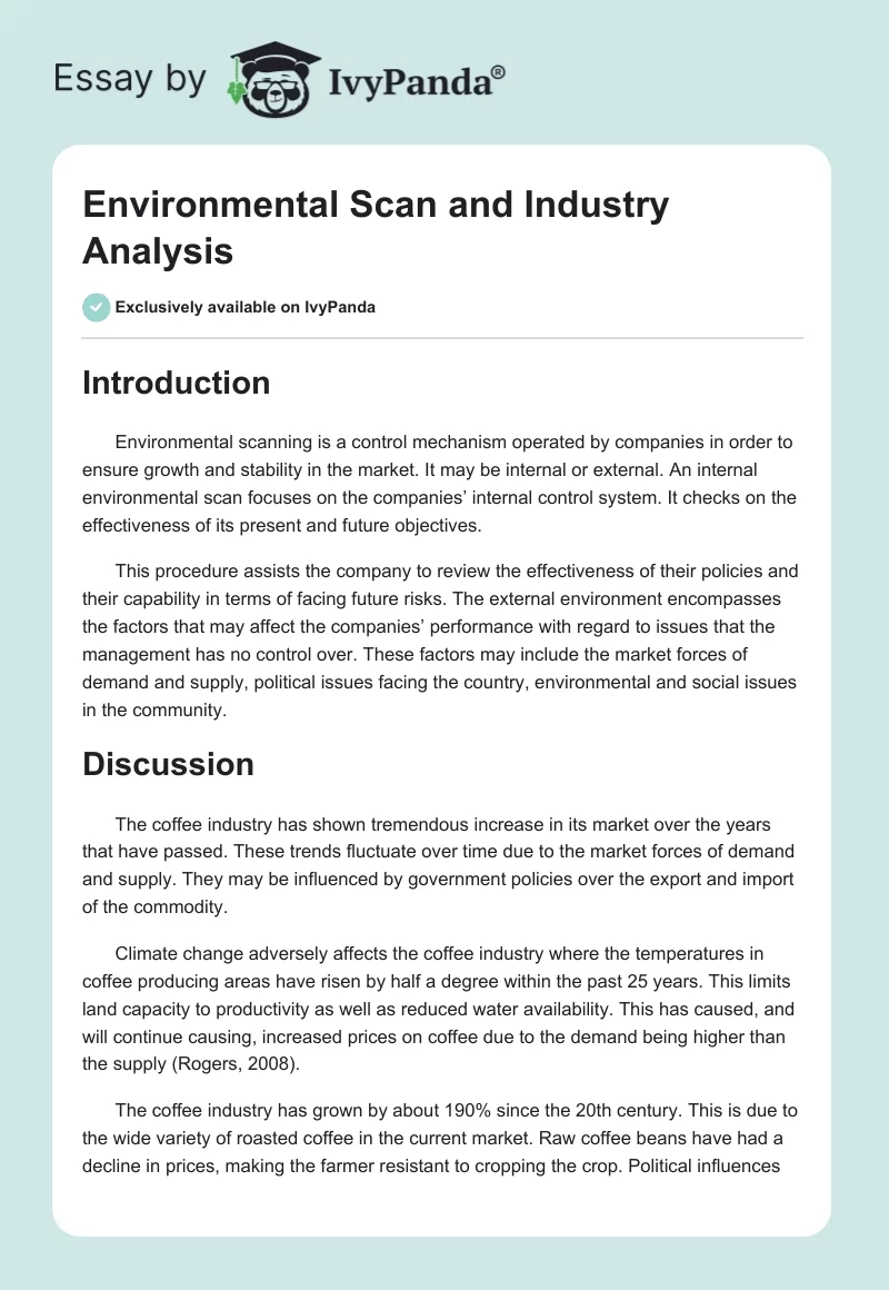 Environmental Scan and Industry Analysis. Page 1