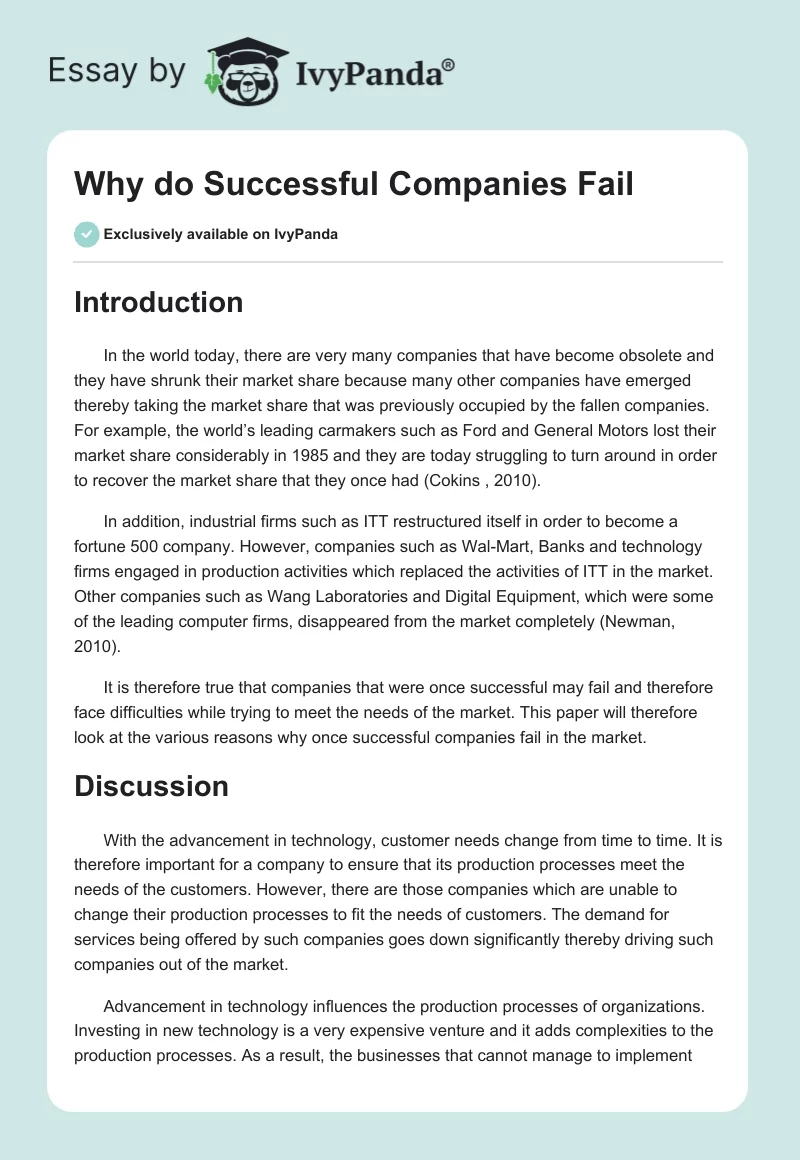Why do Successful Companies Fail. Page 1