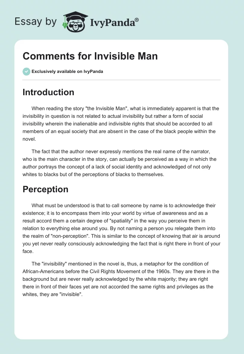 Comments for Invisible Man. Page 1