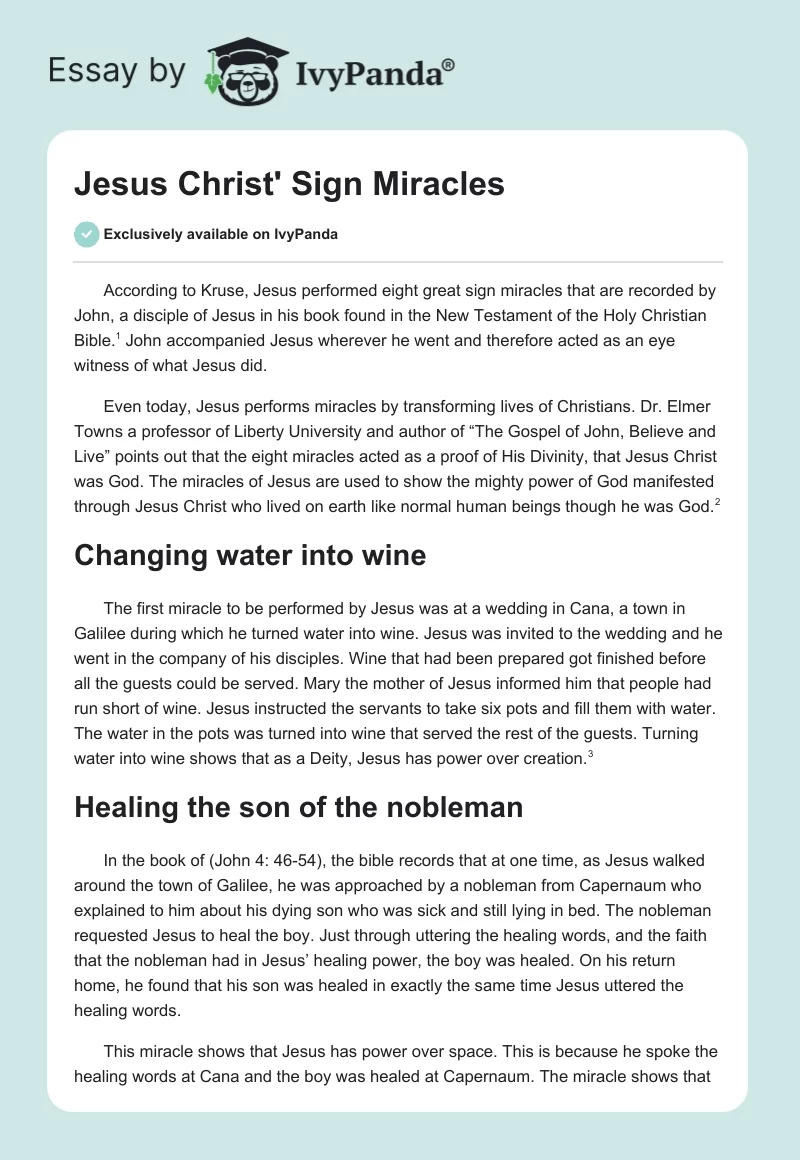 Jesus Christ' Sign Miracles. Page 1