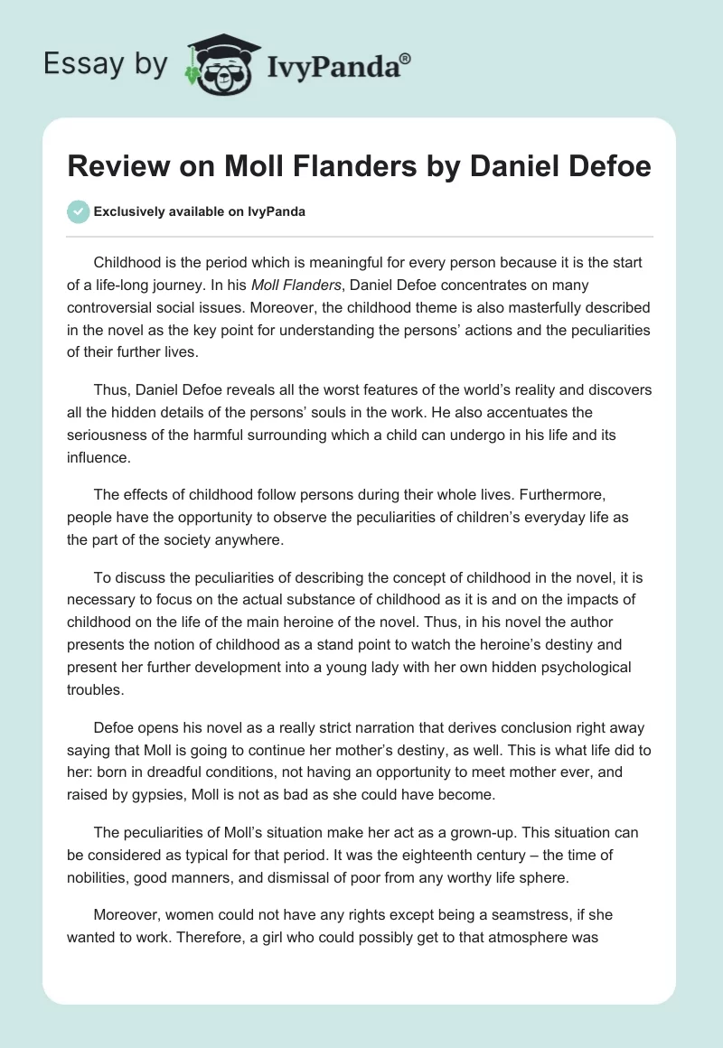 Review on Moll Flanders by Daniel Defoe. Page 1