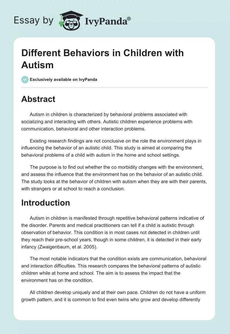 Different Behaviors in Children With Autism. Page 1