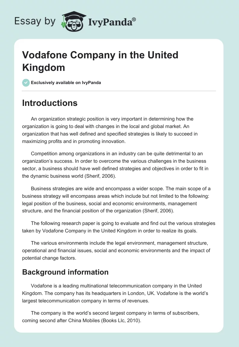 Vodafone Company in the United Kingdom. Page 1