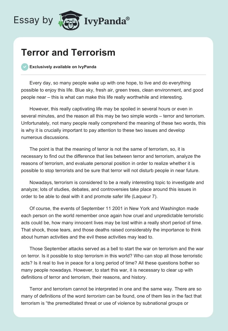 Terror and Terrorism. Page 1