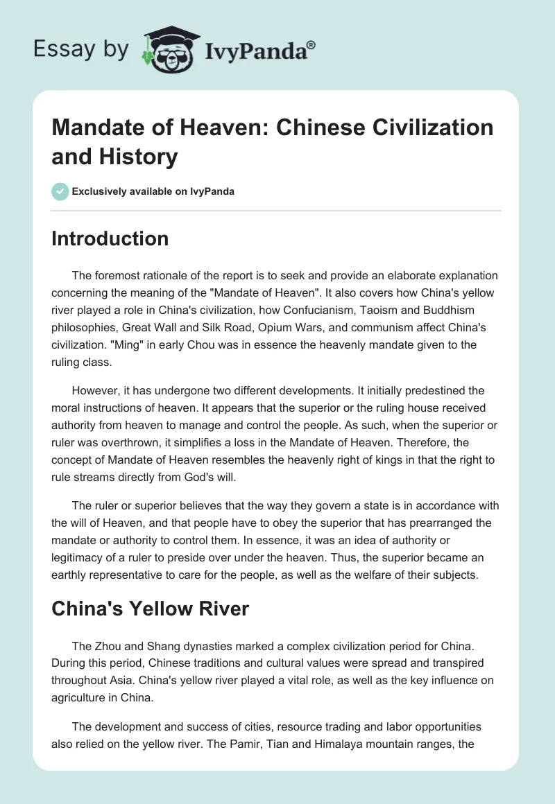 Mandate of Heaven: Chinese Civilization and History. Page 1