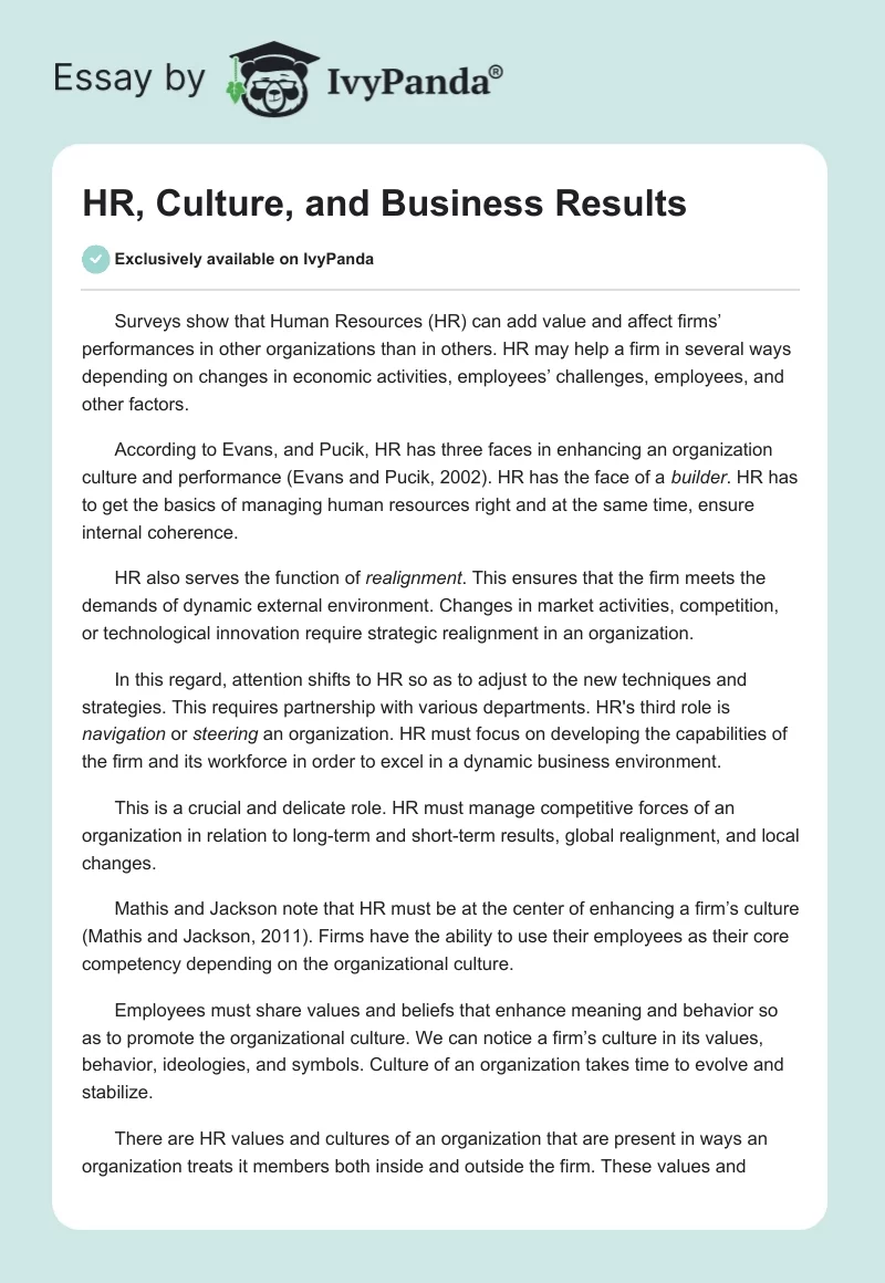 HR, Culture, and Business Results. Page 1