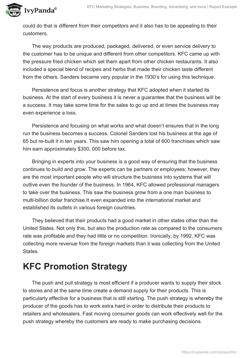 KFC Marketing Strategies: Business, Branding, Advertising, and More | Report Example. Page 2