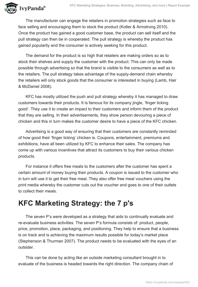 KFC Marketing Strategies: Business, Branding, Advertising, and More | Report Example. Page 3