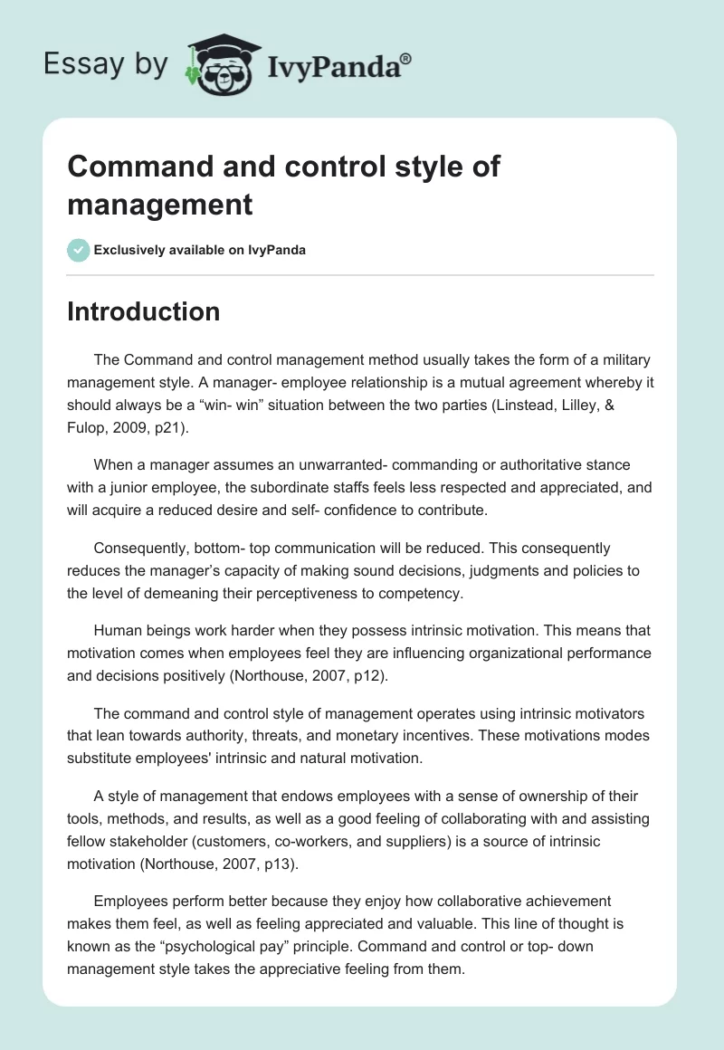 Command and control style of management. Page 1
