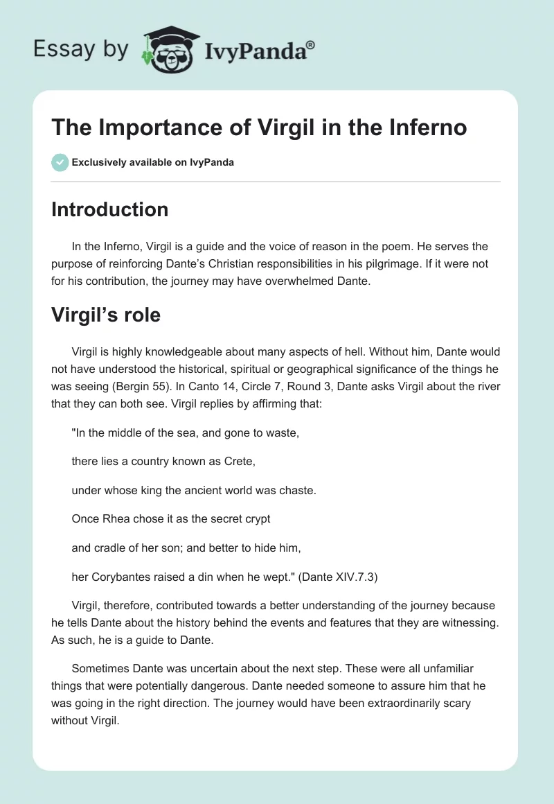 The Importance of Virgil in the Inferno. Page 1