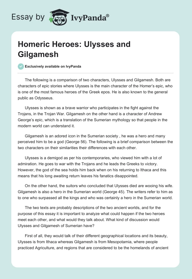 Homeric Heroes: Ulysses and Gilgamesh. Page 1