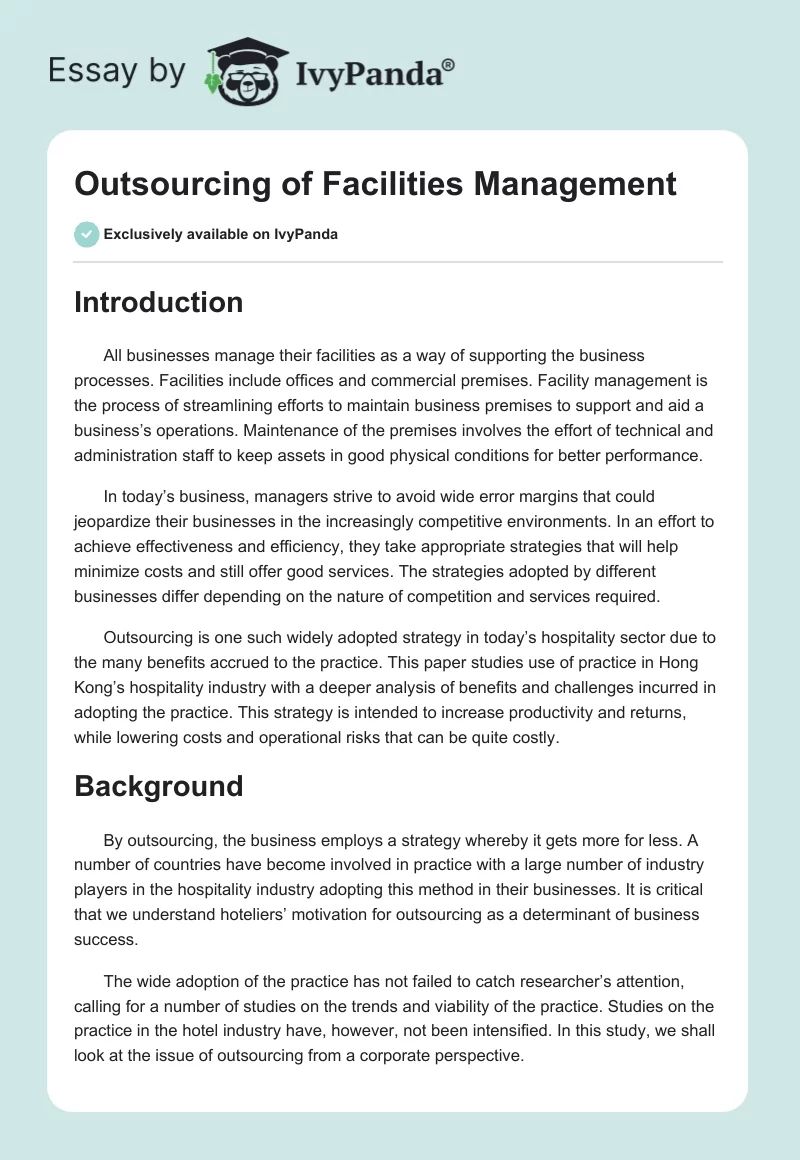 Outsourcing of Facilities Management. Page 1