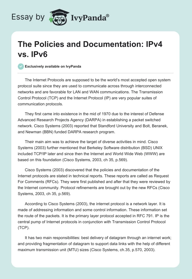 The Policies and Documentation: IPv4 vs. IPv6. Page 1