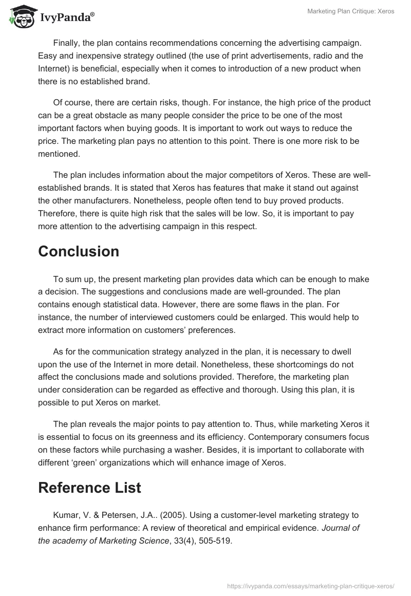 Marketing Plan Critique: Xeros. Page 5