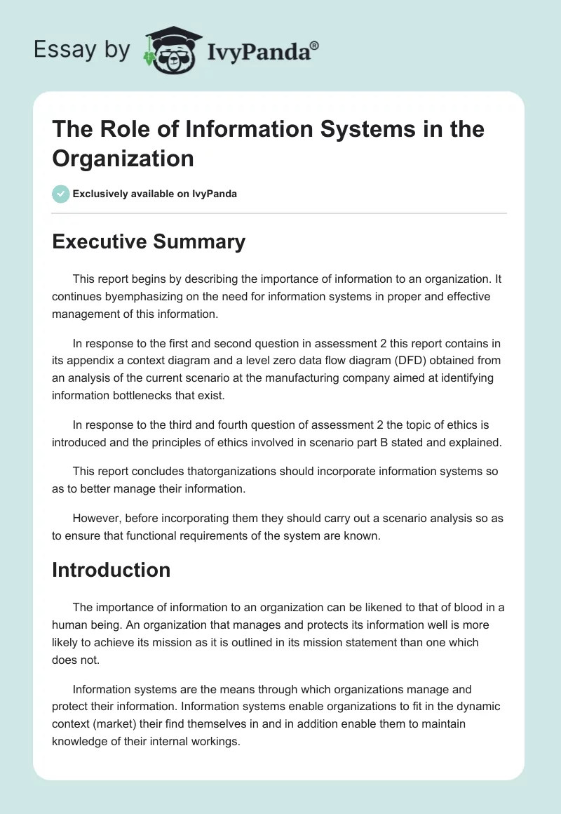 The Role of Information Systems in the Organization. Page 1