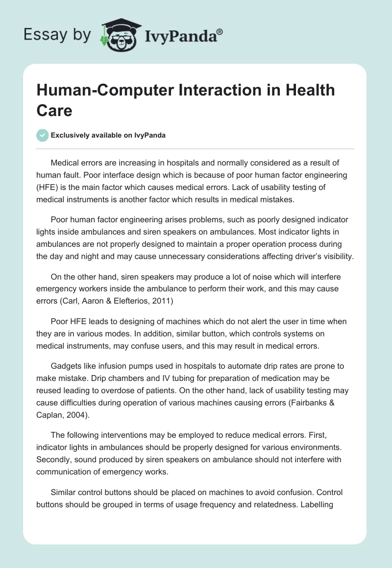 Human-Computer Interaction in Health Care. Page 1