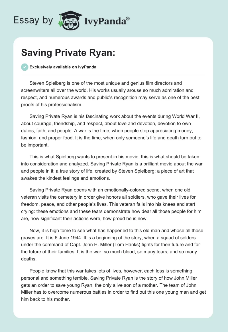 saving private ryan movie review essay