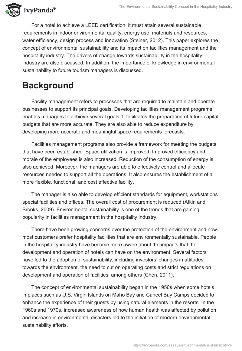 The Environmental Sustainability Concept in the Hospitality Industry. Page 2