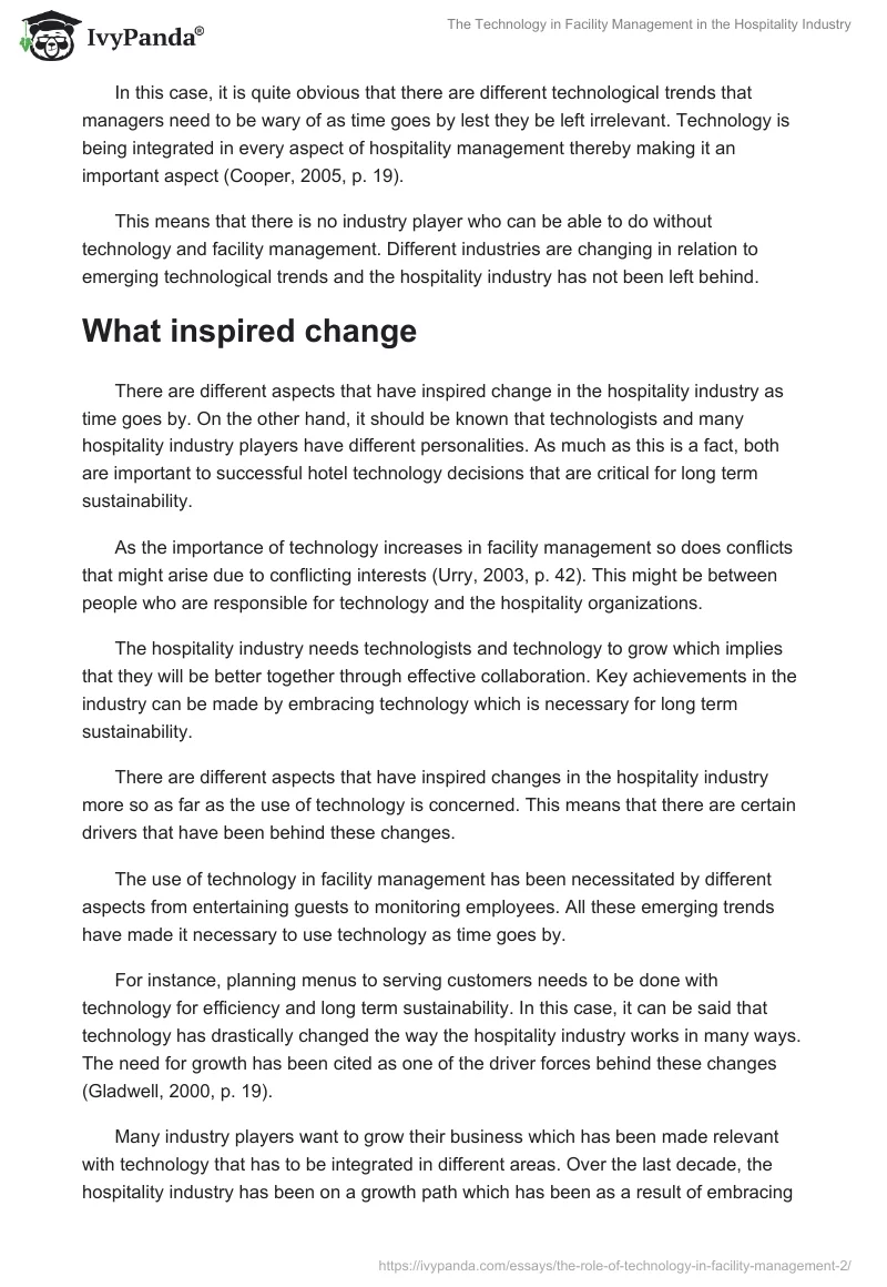 The Technology in Facility Management in the Hospitality Industry. Page 3