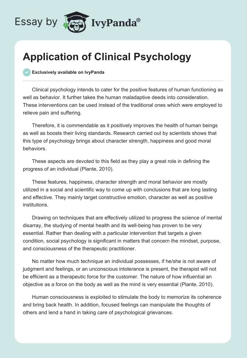 Application of Clinical Psychology. Page 1
