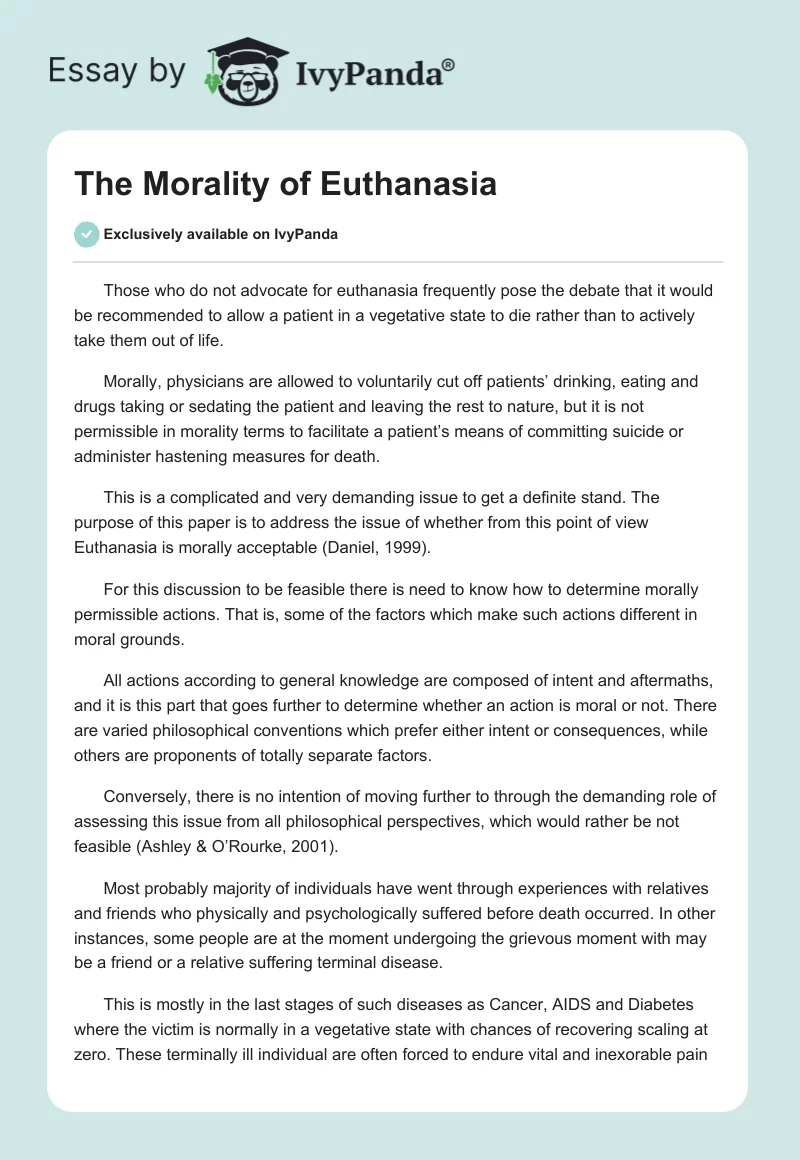 The Morality of Euthanasia. Page 1