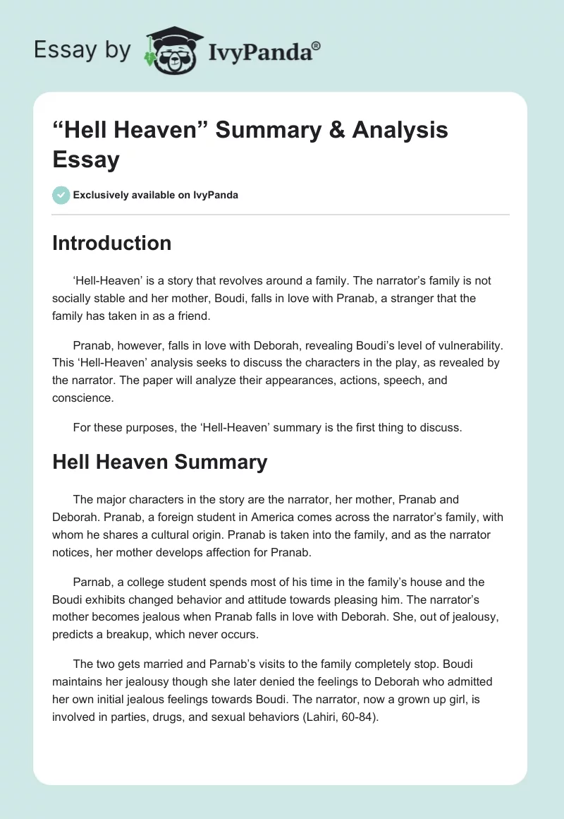“Hell Heaven” Summary & Analysis Essay. Page 1